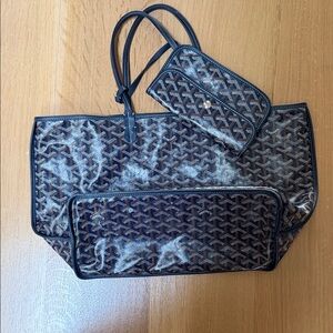 Goyard Anjou Navy Blue Tote Bag with Matching Pouch